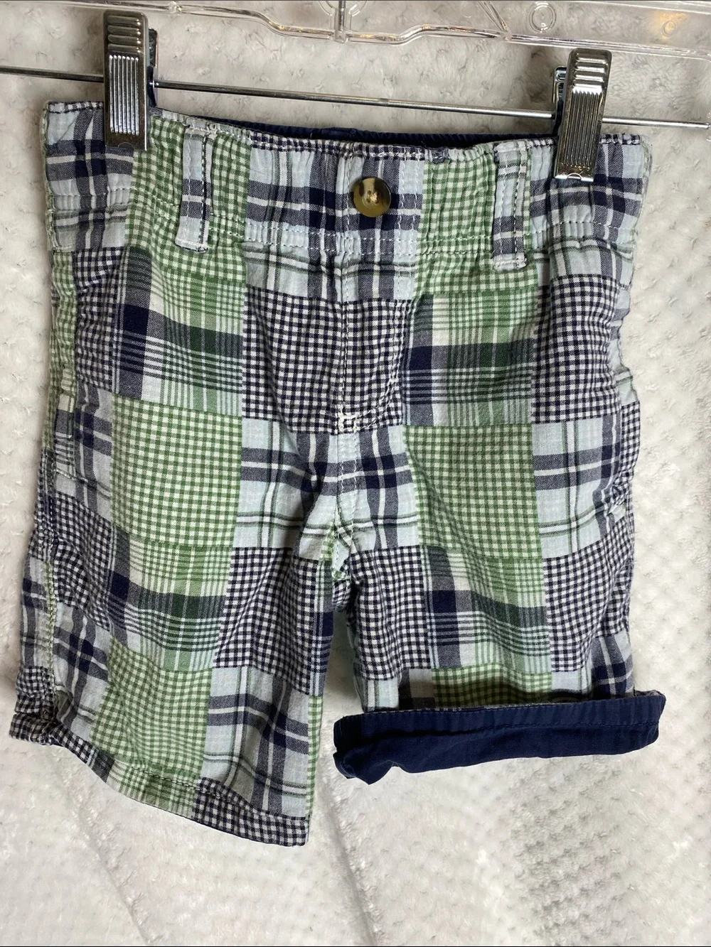 Vintage Gymboree Green & Navy Plaid Patchwork Reversible Shorts